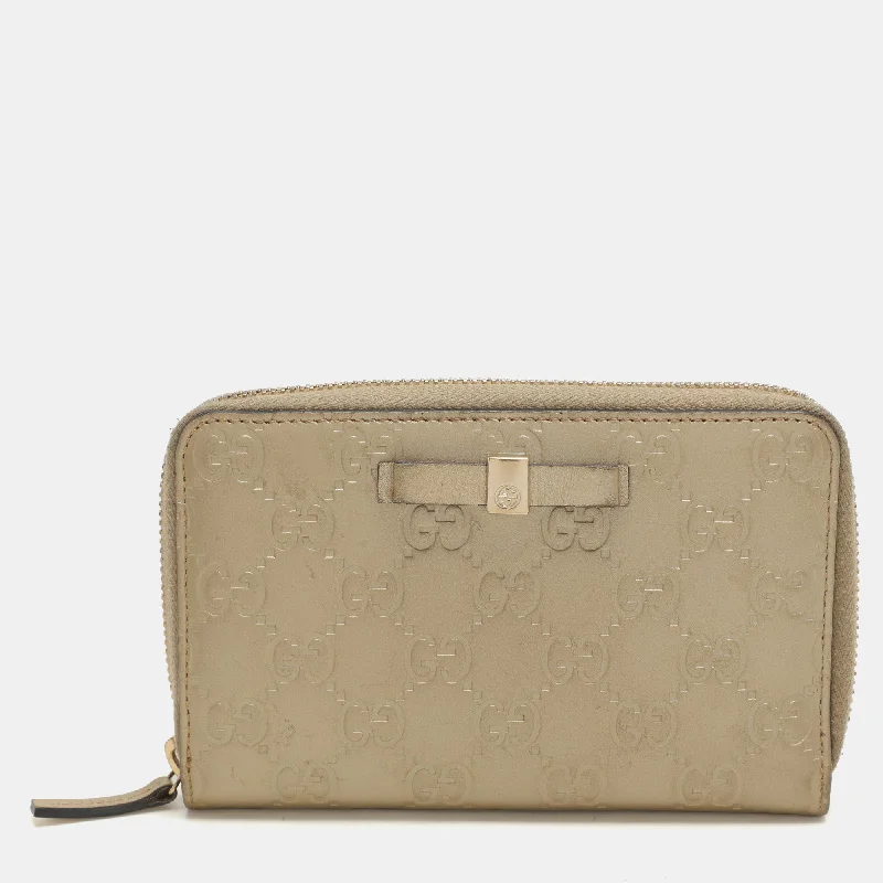 keychains for pet lovers-Gucci Gold Guccissima Leather Zip Around Wallet