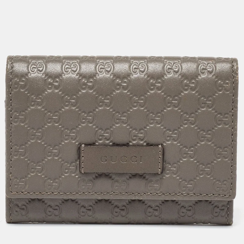 wallets with slim style-Gucci Grey Microguccissima Leather Card Case