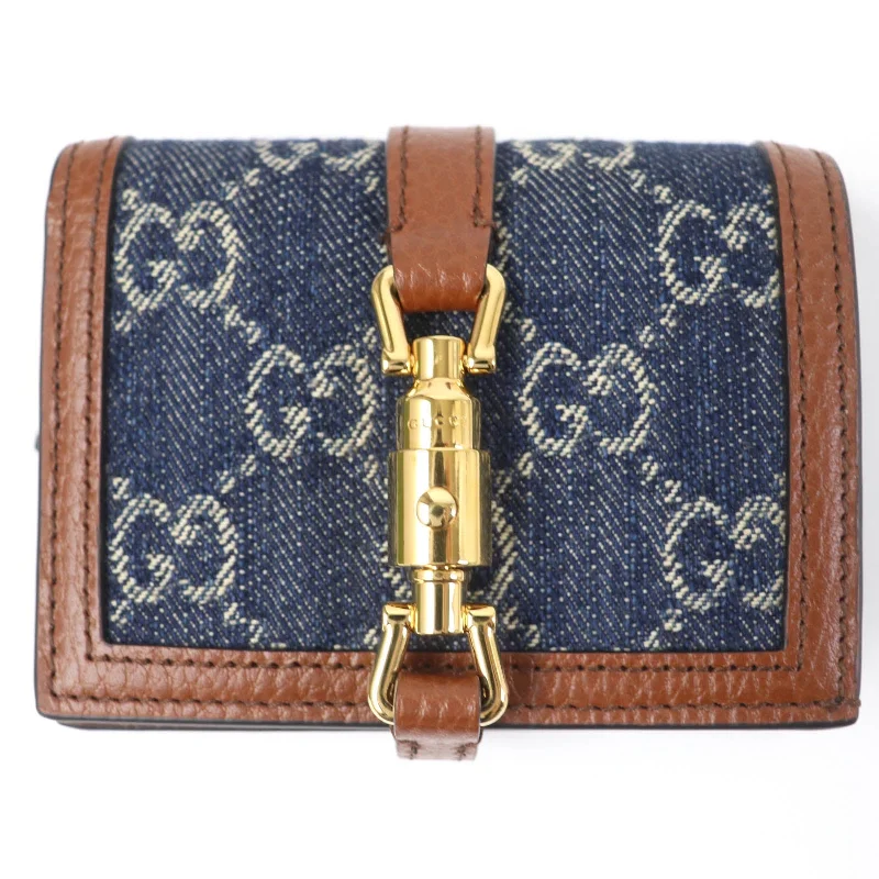 keychains for daily essentials-Gucci Jackie 1961 Card Case Wallet Denim