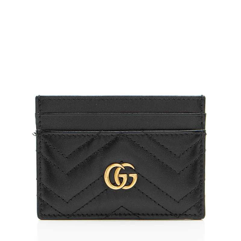 wallets with leather finish-Gucci Matelasse Leather GG Marmont Card Case