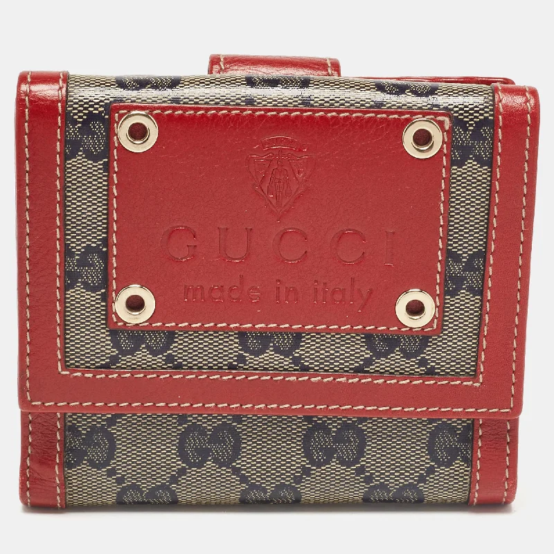 keychains with tracker-Gucci Red/blue Gg Supreme Crystals Canvas And Leather Logo Flap Compact Wallet