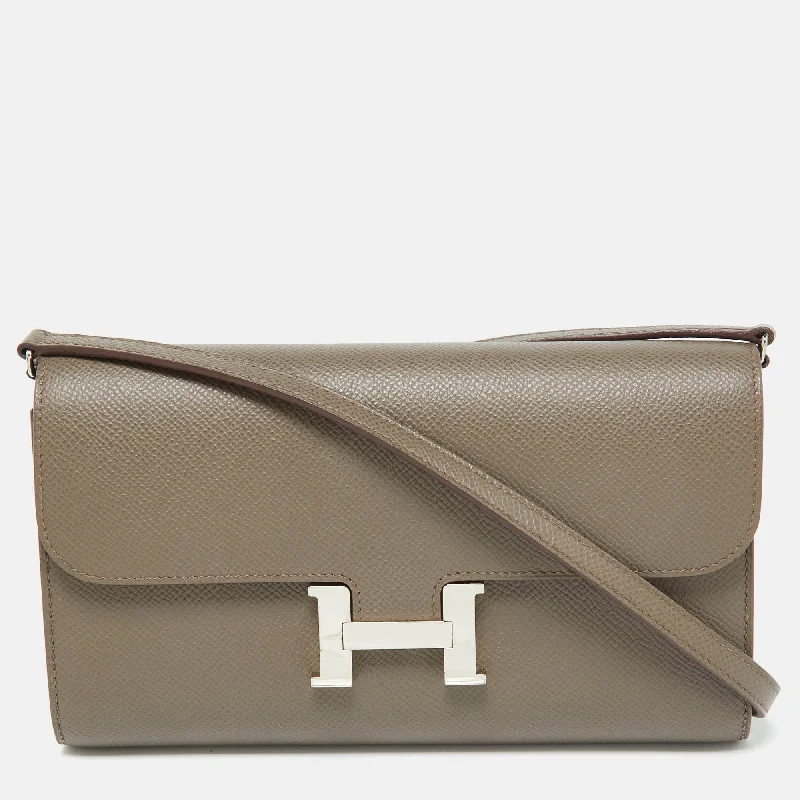 personalized keychains for gifts-Hermès Gris Etain Epsom Leather Constance Long To Go Wallet