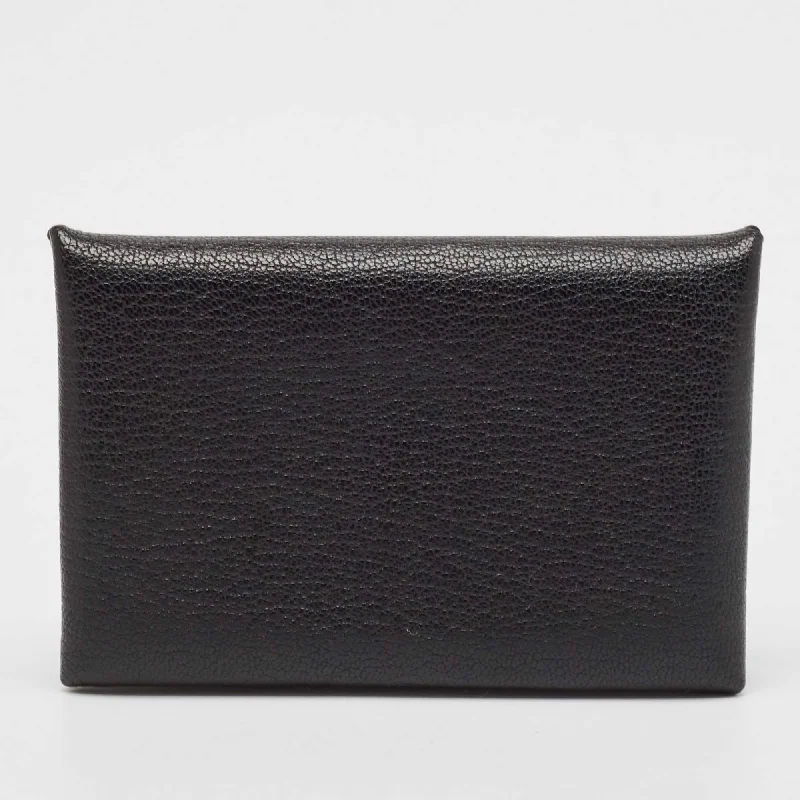 keychains for outdoor adventures-Hermès Noir Chevere Leather Calvi Card Holder