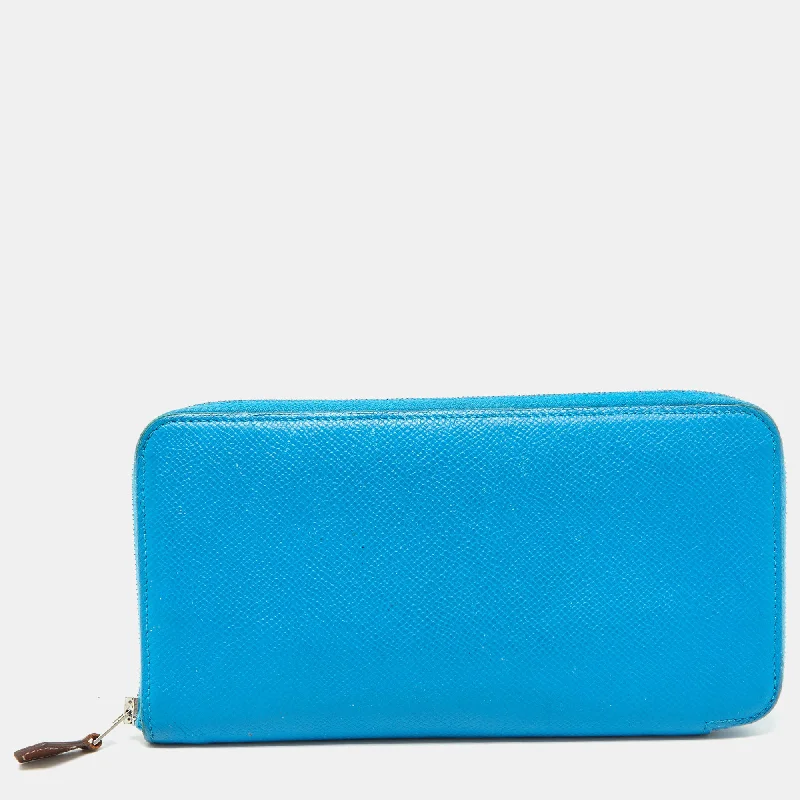 wallets with durable style-Hermes Blue Izmir Epsom Leather Silk'in Classique Long Wallet