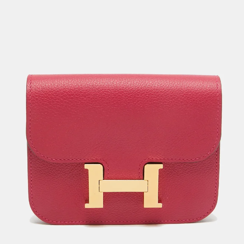 wallets with minimalist finish-Hermes Framboise/rouge Sellier Evercolor Leather Constance Slim Wallet