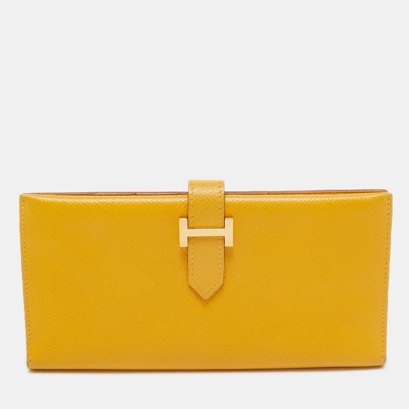 wallets with slim texture-Hermes Jaune Epsom Leather Bearn Gusset Wallet