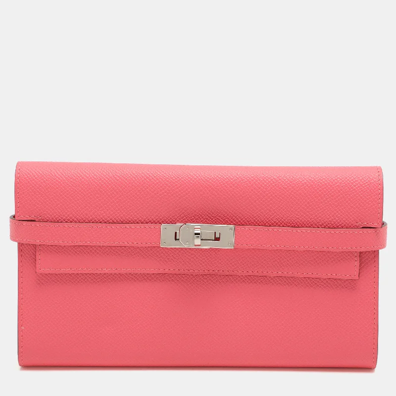 wallets with modern appeal-Hermes Rose Lipstick Epsom Leather Kelly Classic Wallet