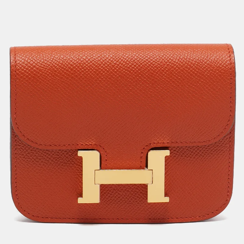 wallets with modern finish-Hermes Terre Battue Epsom Leather Constance Slim Wallet