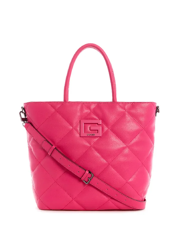 Tote Bag with vegan leather-Hot Pink Quilted Brightside Tote Bag