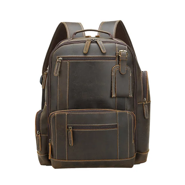 Backpacks for school gear-Leather Backpack for 15.6" Laptop