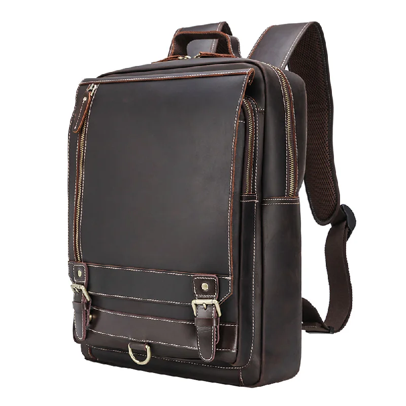 Backpacks with padded compartments-Leather Dark Brown Backpack