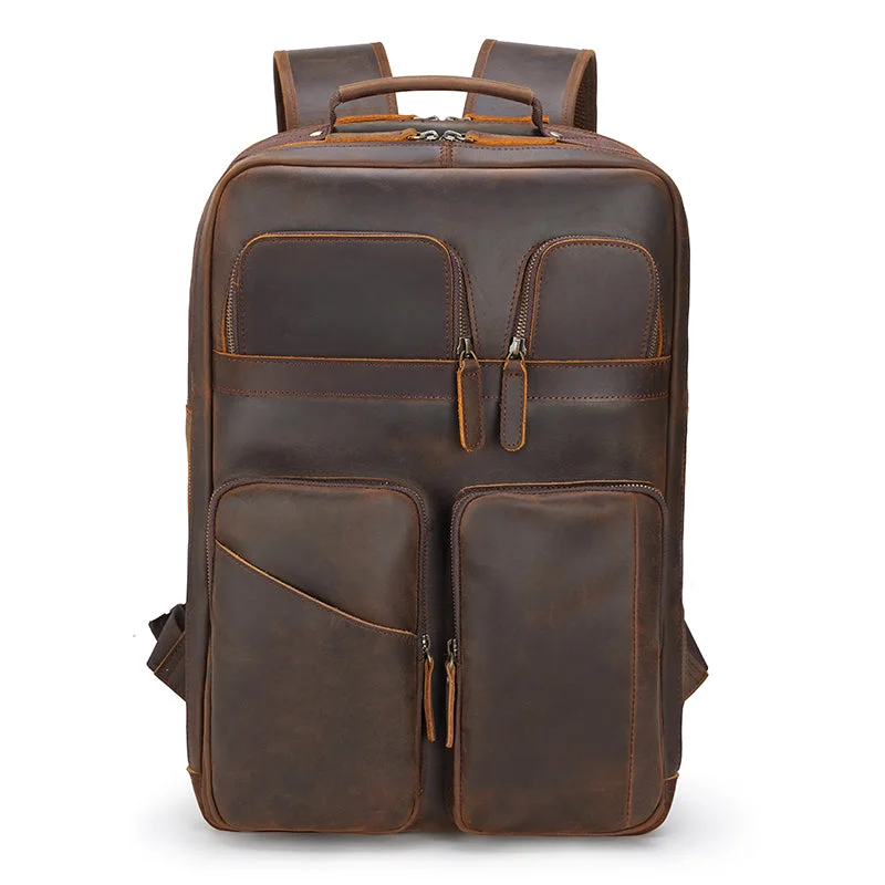 Backpacks for long camping-Leather Retro Dark Brown Backpack