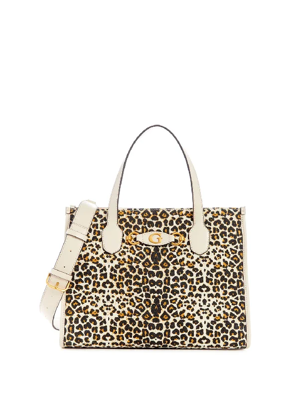 Tote Bag with checkered pattern-Leopard Izzy Tote Bag