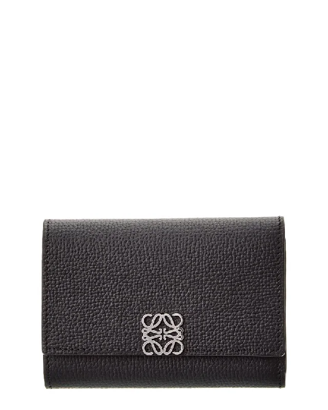 keychains with leather appeal-Loewe Anagram Small Vertical Leather Wallet