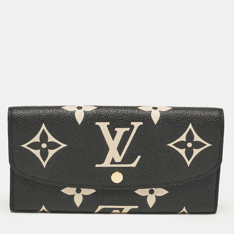 keychains with custom style-Louis Vuitton Black/beige Giant Monogram Empreinte Leather Emilie Wallet