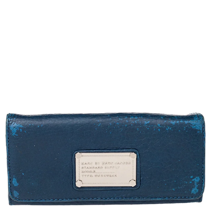 keychains with custom prints-Marc By Marc Jacobs Blue Leather Flat Wallet