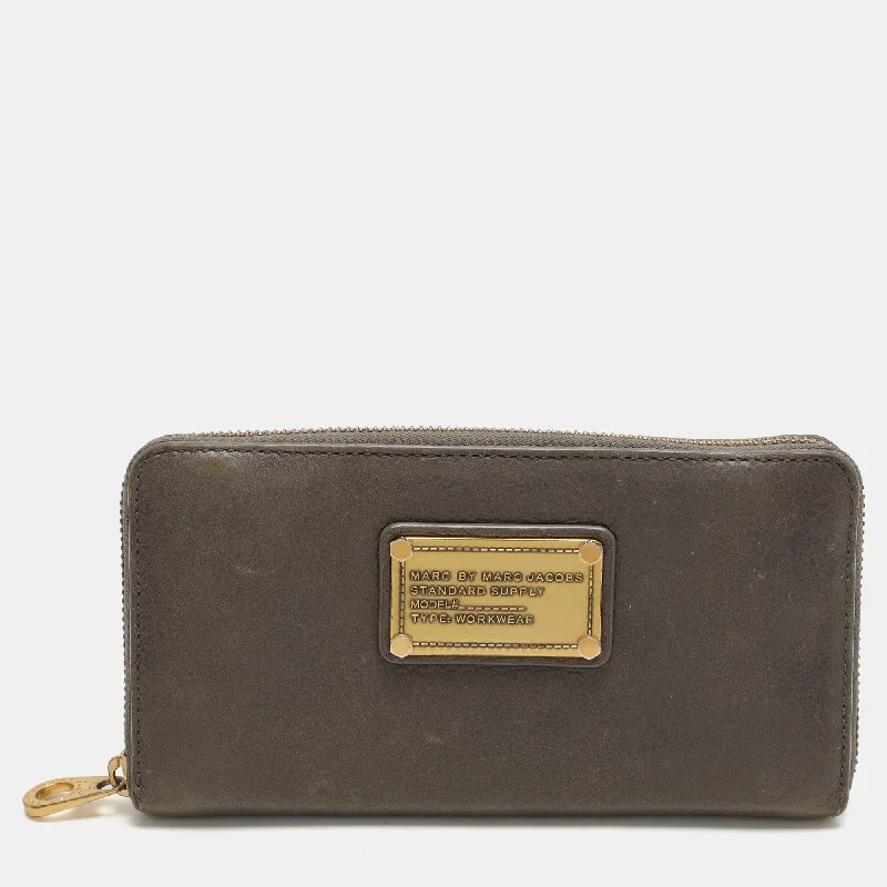 keychains for key storage-Marc By Marc Jacobs Grey Leather Zip Around Wallet