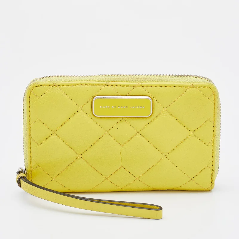 keychains with metal frame-Marc By Marc Jacobs Yellow Quilted Leather Zip Around Wallet