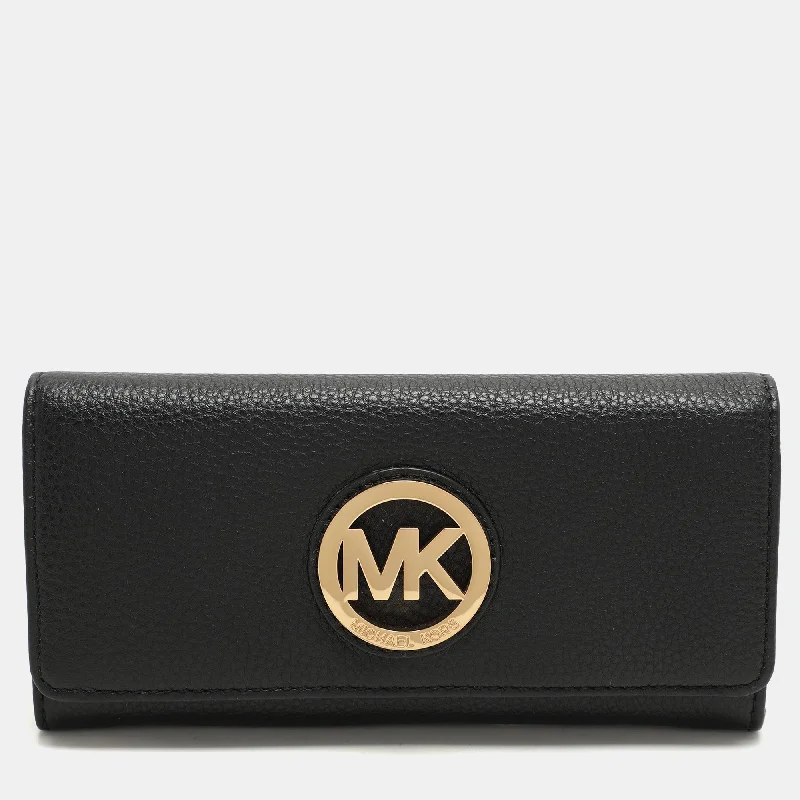 keychains with stylish texture-Michael Kors Black Leather Fulton Continental Wallet