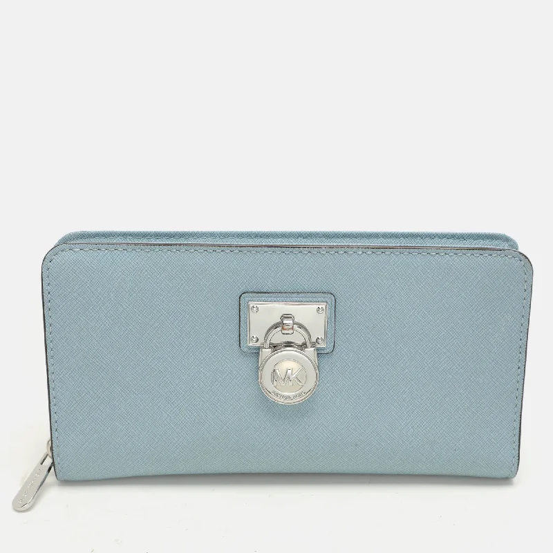 wallets with vintage look-Michael Kors Blue Leather Zip Around Wallet