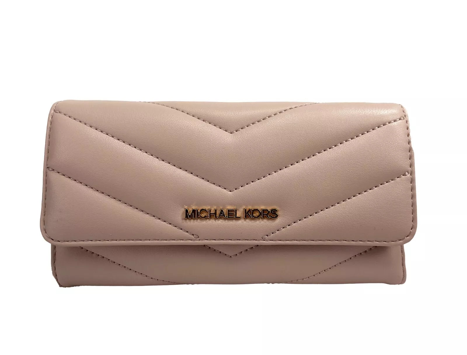 wallets with foldable design-Michael Kors Jet Set Travel Large Quilted Leather Trifold Wallet Powder Women's Blush