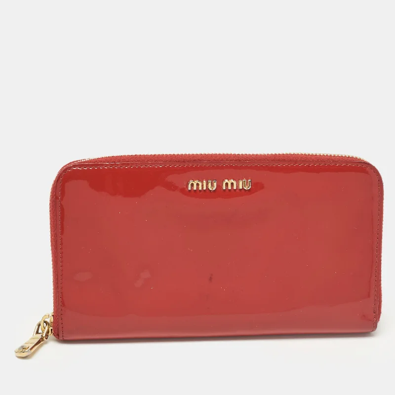 wallets for small texture-Miu Miu Red Patent Leather Zip Continental Wallet