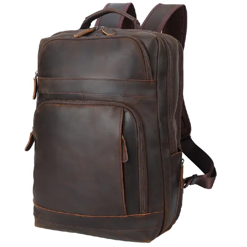 Backpacks for long adventures-Vintage Retro Multi-Functional Laptop Full Grain Leather Travel Backpack - Dark Brown