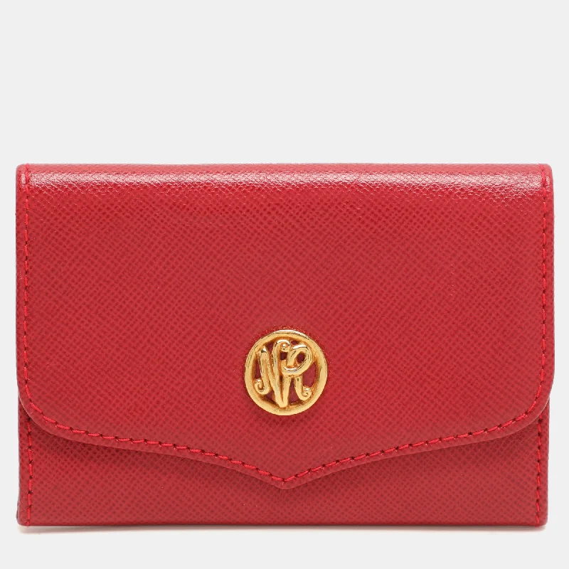 keychains with durable finish-Nina Ricci Red Leather Card Case Wallet