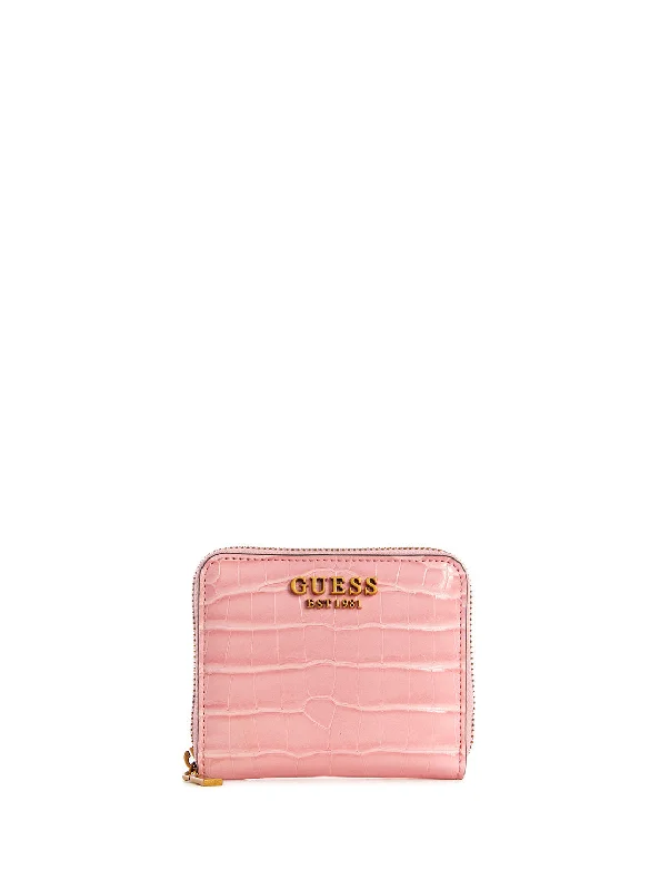 sleek backpack for commuting-Backpack for short outings-Pink Laurel Croco Small Wallet