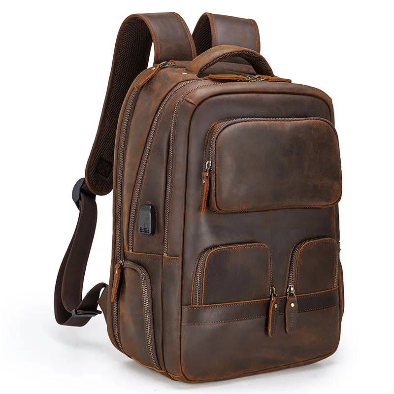 Backpacks with sturdy zippers-Retro Leather Backpack