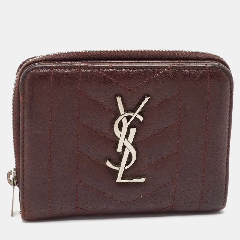 keychains with stylish finish-Saint Laurent Burgundy Leather Monogram Zip Around Wallet