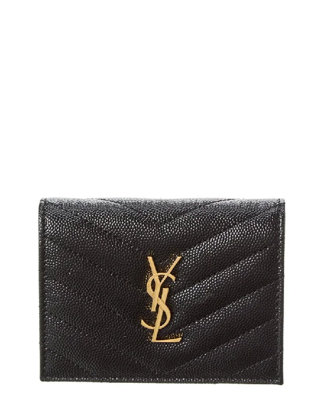 wallets with leather finish-Saint Laurent Cassandre Matelasse Grain De Poudre Embossed Leather Flap Card