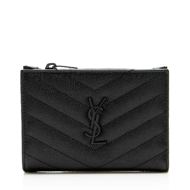 keychains for travel appeal-Saint Laurent Grain de Poudre Monogram Cassandre Fragments Bifold Wallet