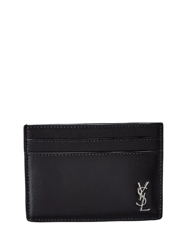 wallets with modern look-Saint Laurent Tiny Monogram Leather Card Case