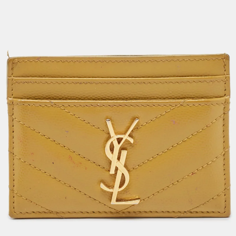 keychains with minimalist style-Saint Laurent Yellow Matelassé Leather Cassandre Card Holder