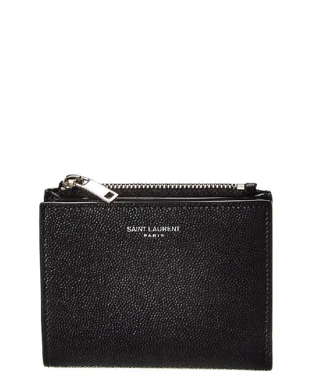 wallets with minimalist style-Saint Laurent Zipper Leather Card Holder