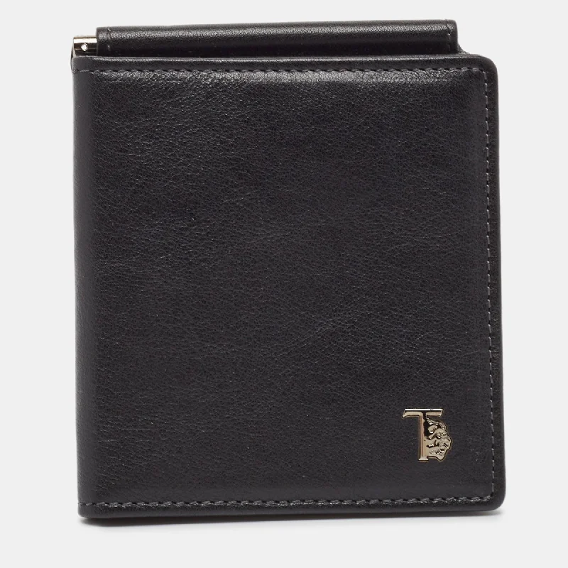 wallets for small finish-Tod's Black Leather Money Bifold Wallet