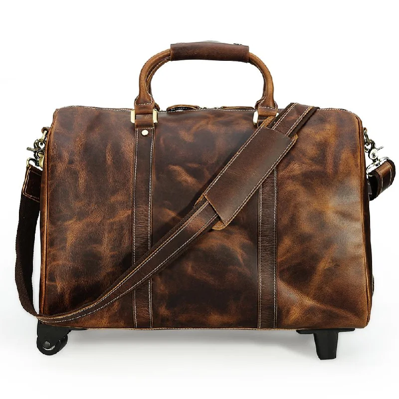 suitcase for short stays-Top-Grain Leather Luggage Duffel Bag