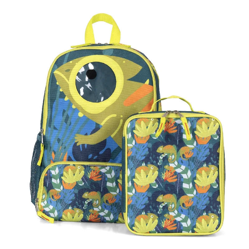 Backpacks with soft padding-Chameleon Backpack and Lunch Box Set