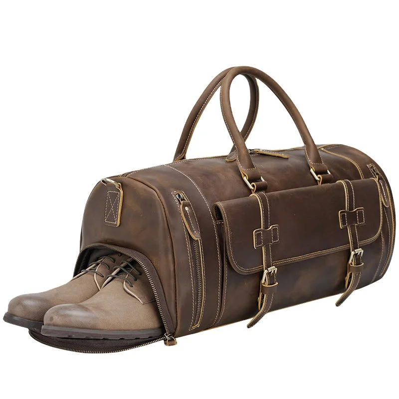 Duffel Bag for kayaking-Travel Duffel Weekender Leather Bag With Shoe Compartment