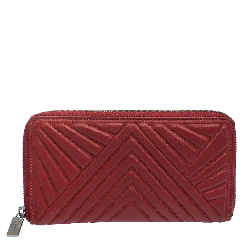 keychains with metal accents-Valentino Red Coated Fabric Zip Around Wallet..