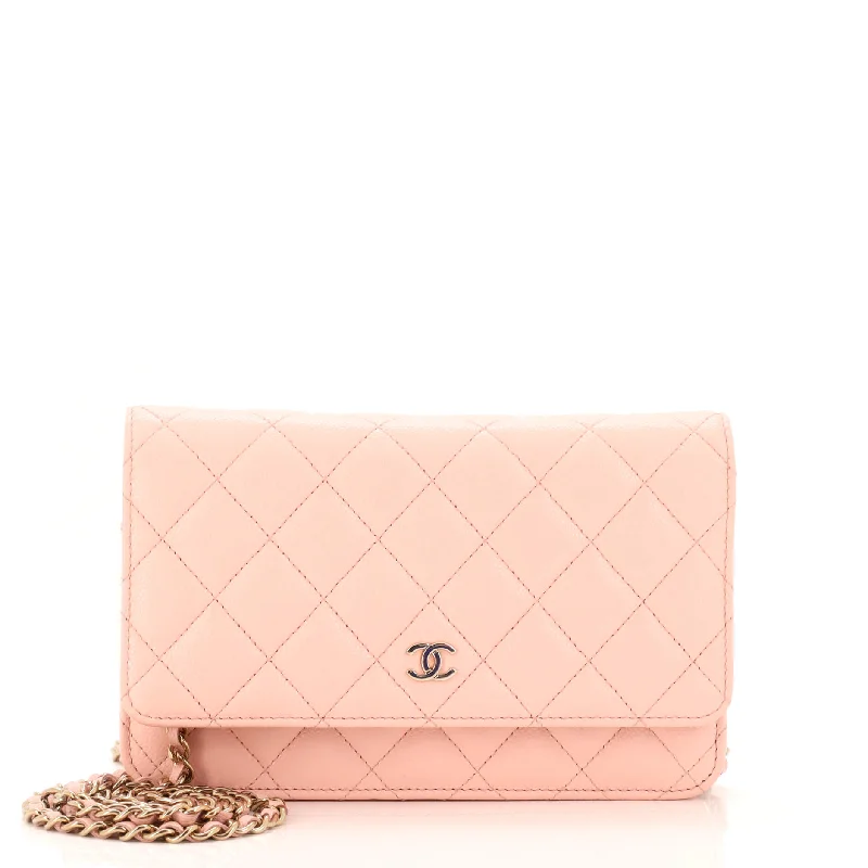 wallets with minimalist finish-Wallet on Chain Quilted Caviar