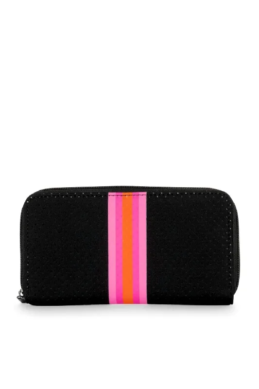 wallets with slim design-Women's Cash Rave Wallet In Black/ Multi Pink & Orange Stripes