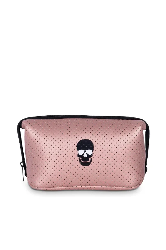 wallets with RFID security-Women's Erin Wallet In Rose Gold With Black Skull