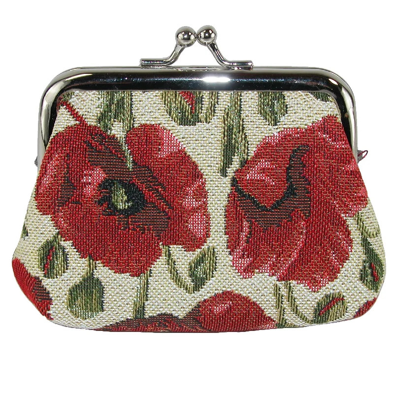 keychains with utility tools-Women's Poppy Print Tapestry Coin Purse Wallet