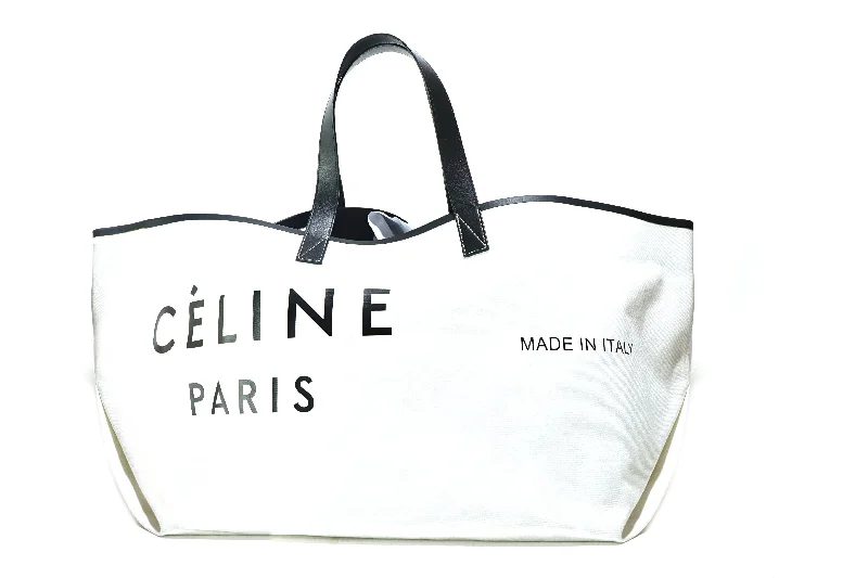 Tote Bag patterned-Celine Textile Large Made In Italy Tote White Black