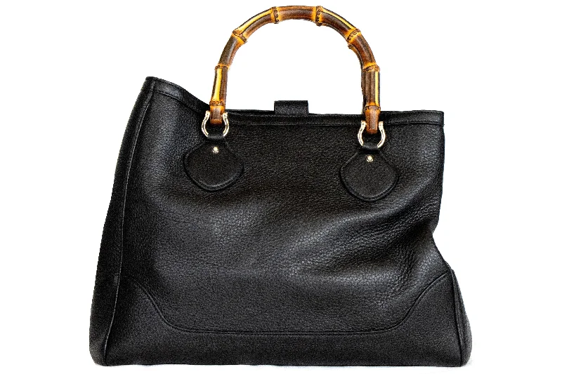 Tote Bag for daily essentials-Gucci Diana Bamboo Top Handle Medium Tote Leather Black