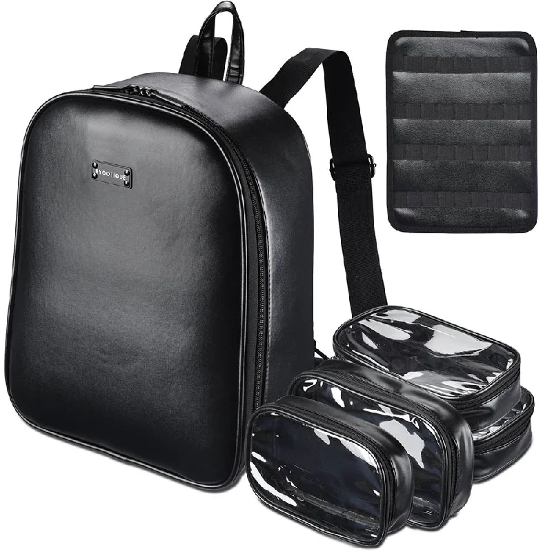 Backpacks with durable straps-TheLAShop Black Leather Makeup Backpack Lightweight for Makeup Artist