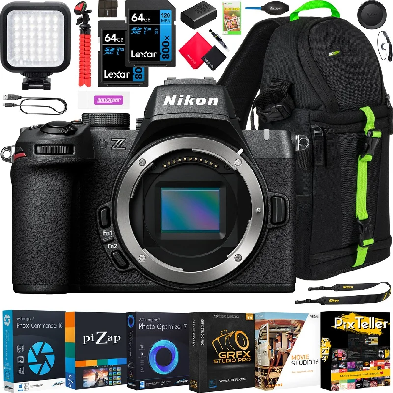 Backpacks for outdoor gear-Nikon Z50II Mirrorless Camera 4K DX Body Kit + Backpack + LED & Accessories Bundle