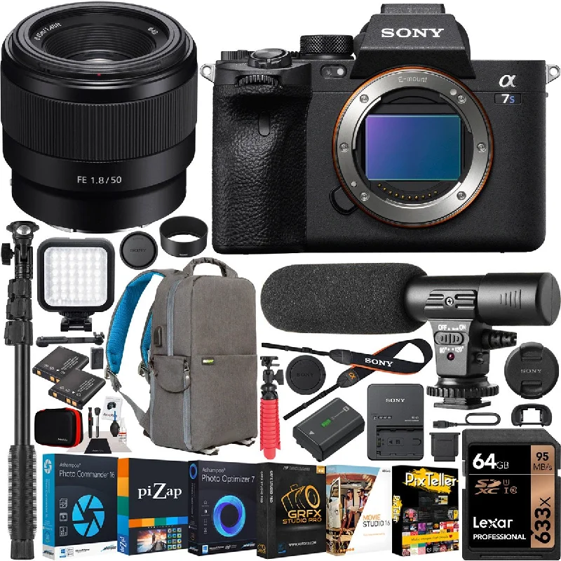 Backpacks with multi-purpose use-Sony a7s III Mirrorless 4K Camera Body + FE 50mm F1.8 Lens Kit + Backpack Bundle